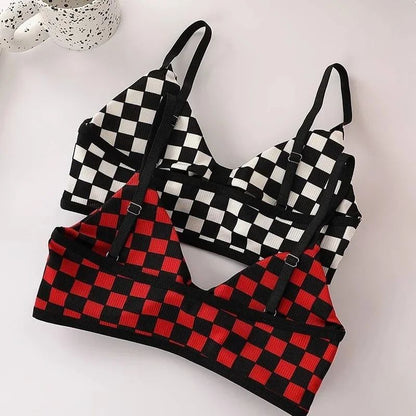 Flourish Checkered Printed Light Padded Adjustable Straps Bra set