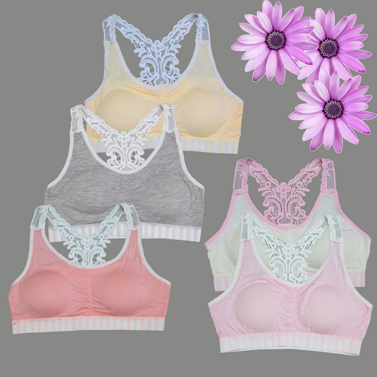 Flourish Pack Of 3 - Cotton Bra Vest For Girls Steel-Free Non Padded Bra-A25