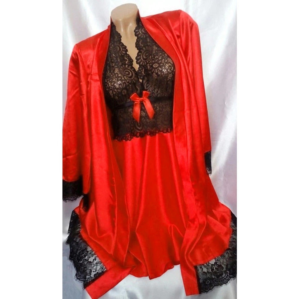 Women Sexy Satin Silk Nightgown Sleepwear Lingerie Comfortable Night Dress 2 Piece Set