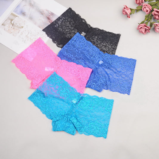 Flourish Pack 0f 3 Women's Lace Panties Seamless Boxer Shorts Low Waist Underwear Lingerie for Women 928