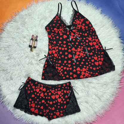 2 Pcs Short Skirt Style Heart Printed Nighty 521.10