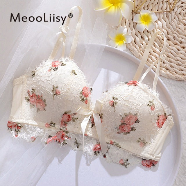 Cute Lace Flower Embroided Adjustable Straps Push Up Bridal Padded Bra –  Flourish - Nightwear & Undergarments