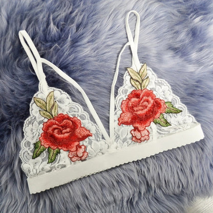 Flourish Lace Embroidered with Floral Appliqués See Through Non Padded Bra